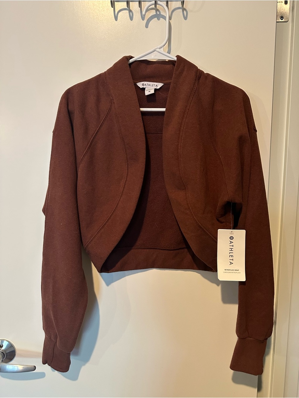 Athleta Cropped Open-Front Jacket in a Maroon